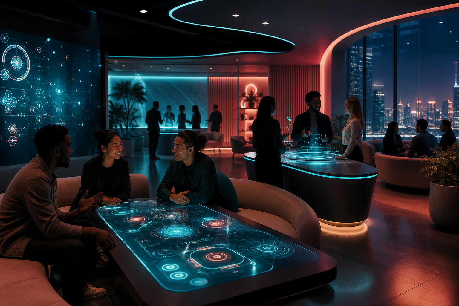 ViewNowPlay social lounge atmosphere with glowing interactive tables